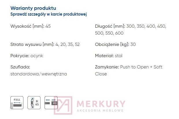 Prowadnica kulkowa VERSALITE TOUCH PRO H45, GTV, sklep internetowy MERKURY Akcesoria Meblowe Mariusz Adamczyk