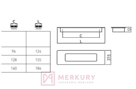 CHICAGO Uchwyt meblowy wpuszczany, czarny mat, sklep internetowy MERKURY Akcesoria Meblowe Mariusz Adamczyk